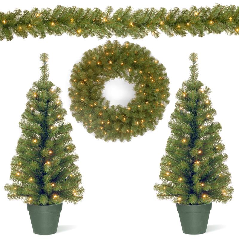 National Tree Company Holiday Promotional Ornaments Assortment with Battery-operated LED Lights, Green - 3 ft