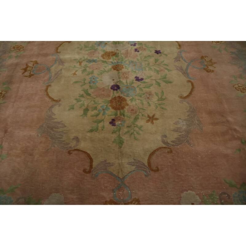 Hand Knotted Oriental 100% Wool Carpet Traditional Floral Oranges & Rust Art Deco Area Rug - 11' 9'' X 8' 11''