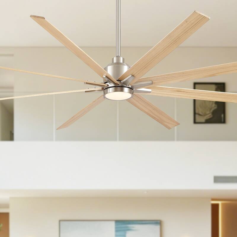 84" Oversized Large Black Walnut Solid Wood Ceiling Fan with Dimmable Led Light 8 Blades Remote Control Reversible DC Motor