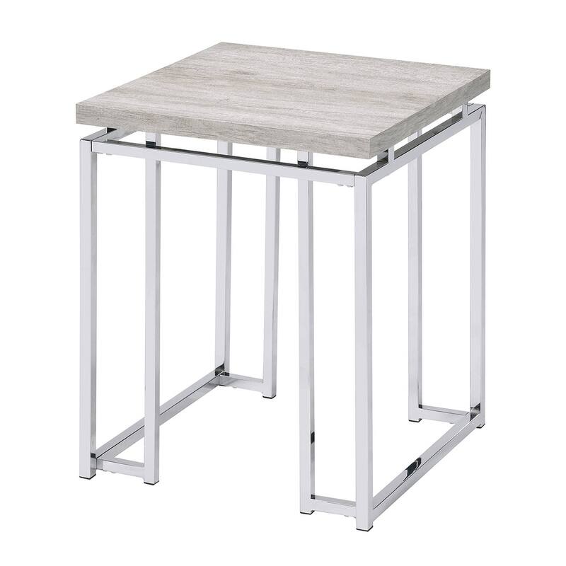 Kindler Natural Oak and Chrome End Table with Metal Sled Base