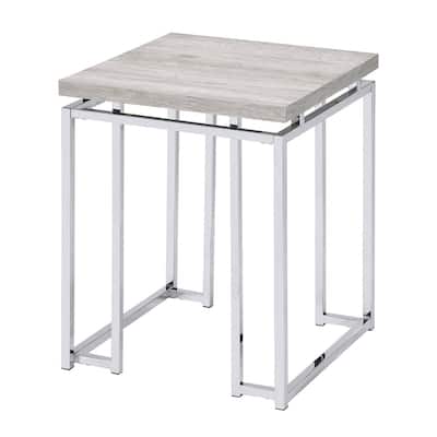 Kindler Natural Oak and Chrome End Table with Metal Sled Base