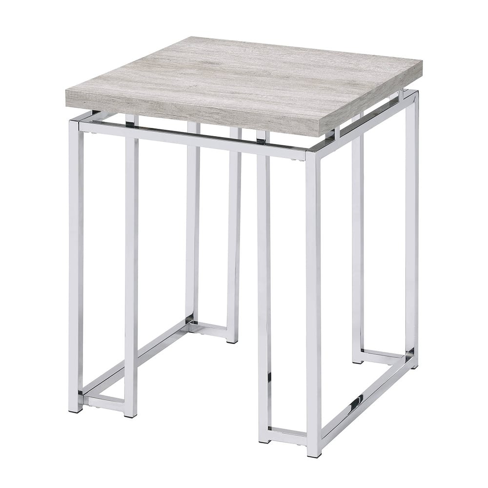 Kindler Natural Oak and Chrome End Table with Metal Sled Base