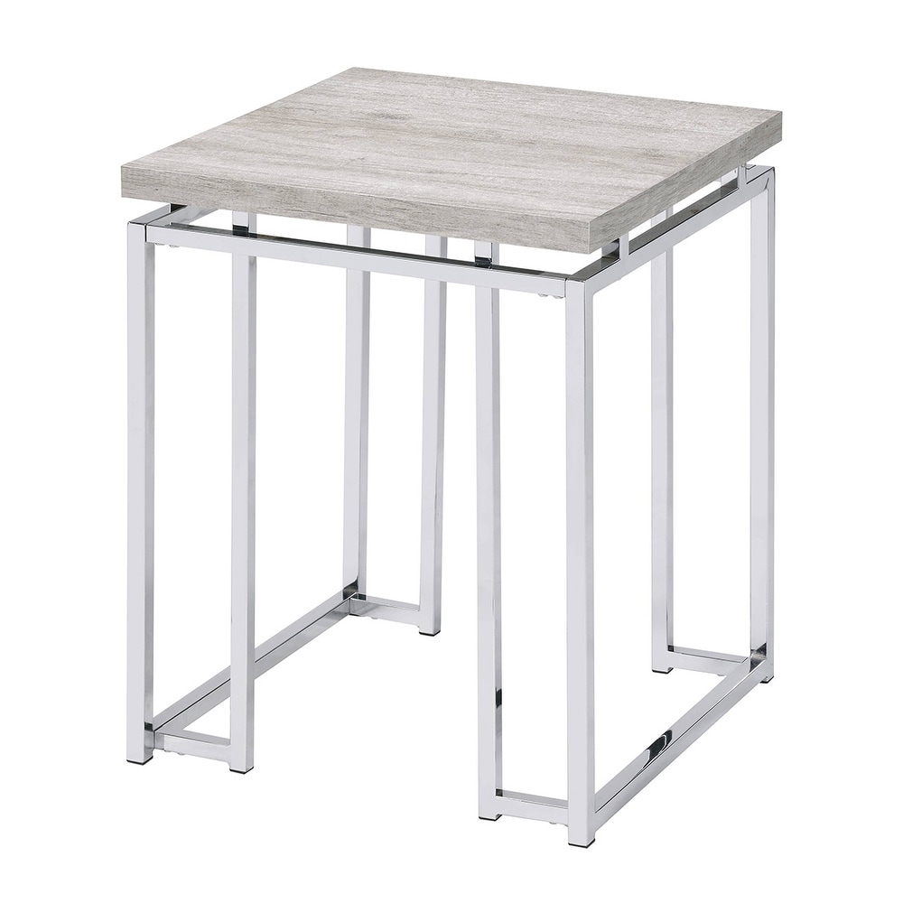 Kindler Natural Oak and Chrome End Table with Metal Sled Base