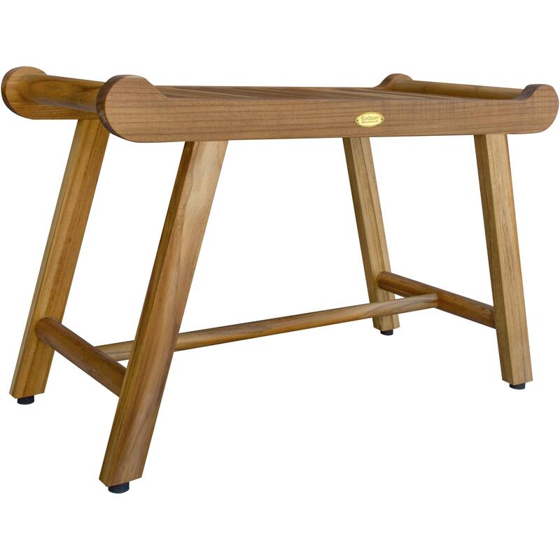 Compact Curviliniear Teak Shower / Outdoor Bench with Liftaide Arms in Natural Finish