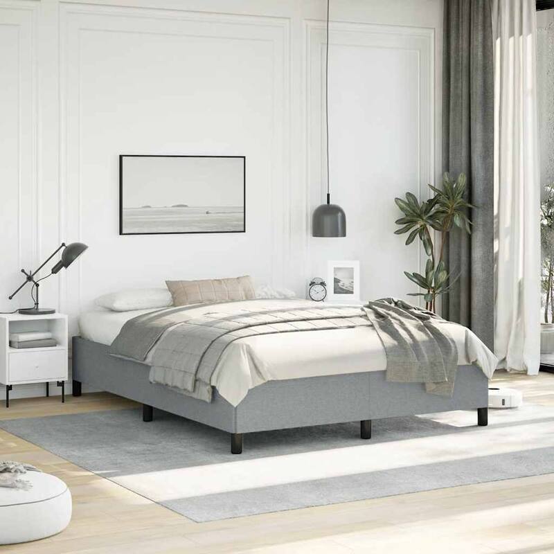 vidaXL Bed Frame, Fabric, No Mattress - Light gray - Queen