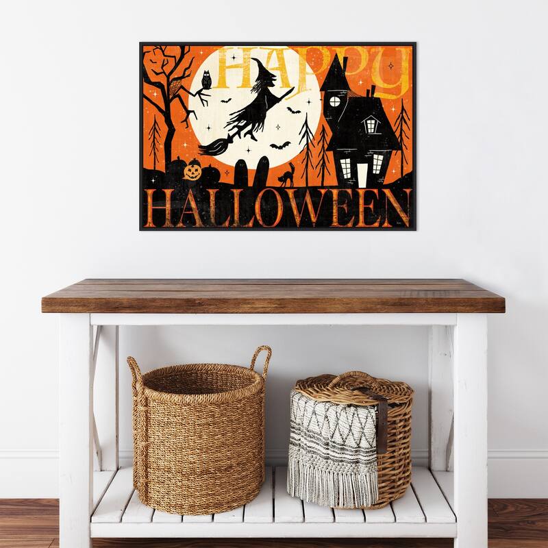 Halloween is Calling I by Veronique Charron Canvas Art Framed - Sylvie Black