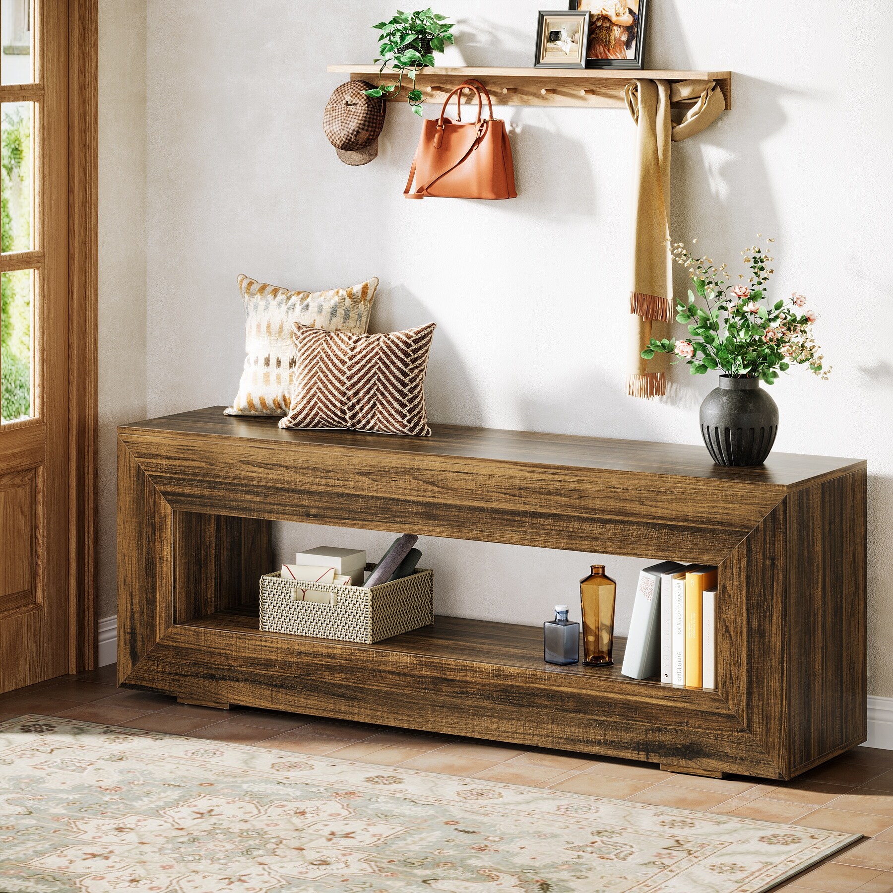 Giantex 63" Farmhouse Console Table With 4 Drawers - Narrow Entryway Sofa Table, Espresso