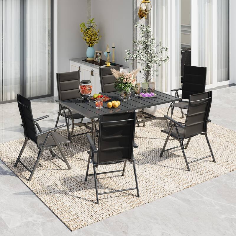 EROMMY 7 Piece Patio Dining Set with Folding Lounge Chairs and Aluminum Table, Outdoor Furniture for Backyard, Deck, or Balcony.
