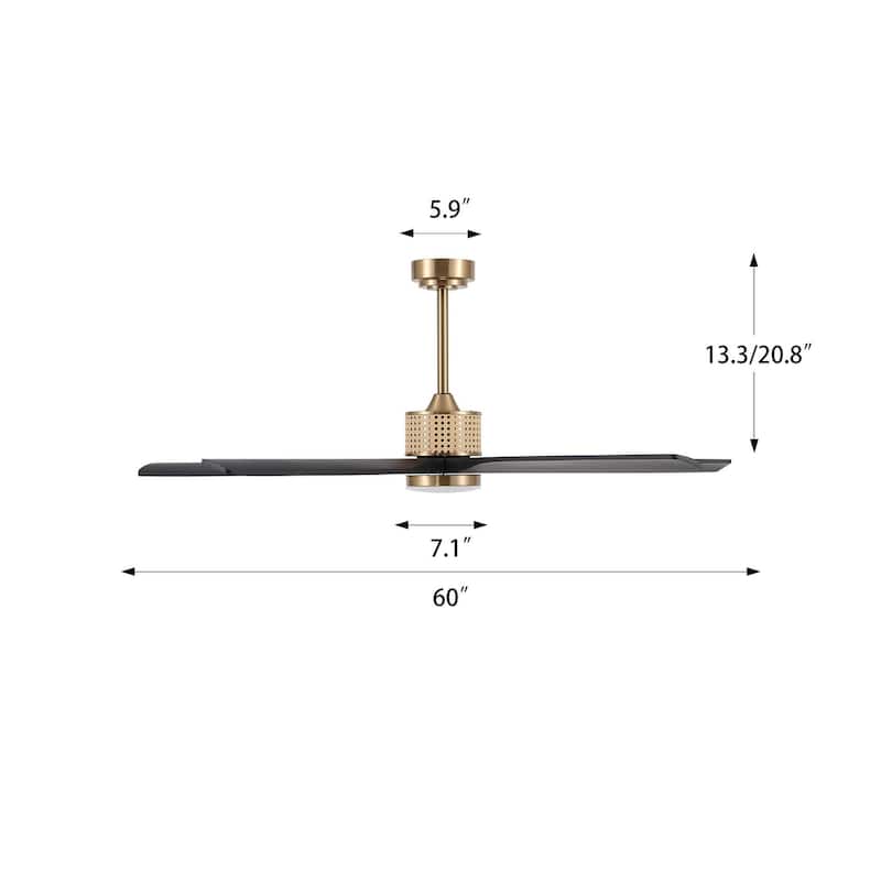 60 Inch. 5 Blades Dc Motor Indoor Ceiling Fan With Light Kit And Remote - 60"