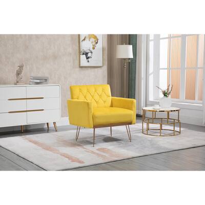 Tufted Accent Chair w/ Arm Rose Golden Feet Side Chair Leisure Single Sofa Arm Club Reading Chairs, Mustard