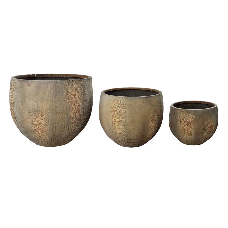 Laurel Lightweight Concrete Resin Pot Planter, Brown (Set of 3)