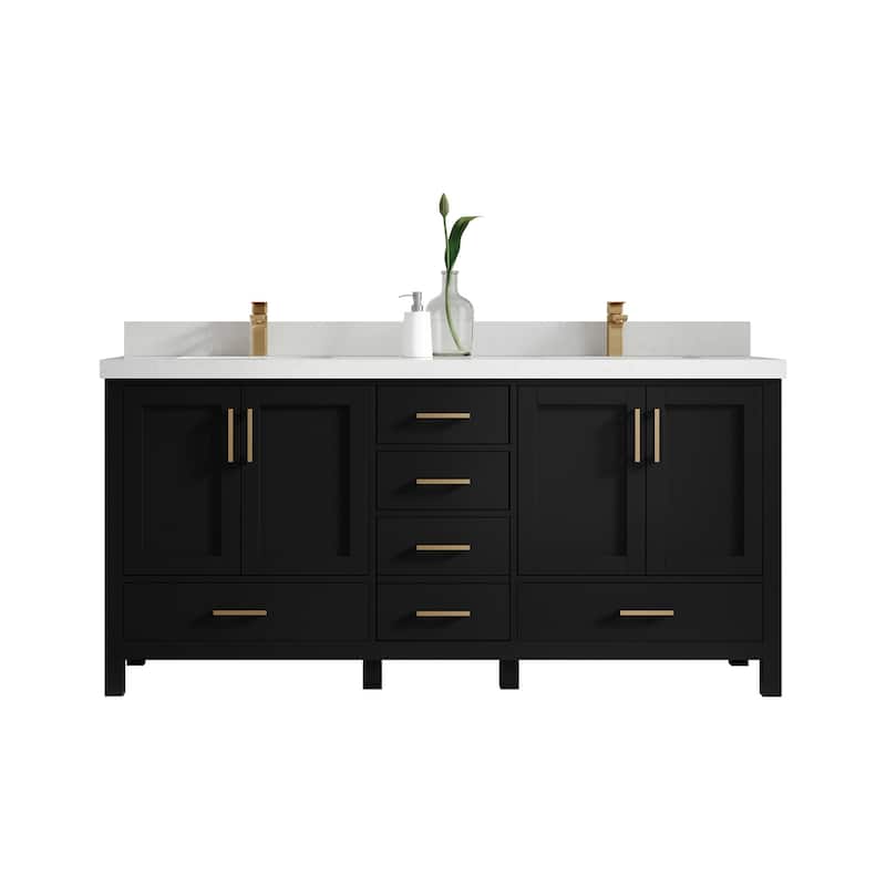 Willow Collection 72 in. W x 22 in. D Malibu Double Sink Bathroom Vanity with Countertop