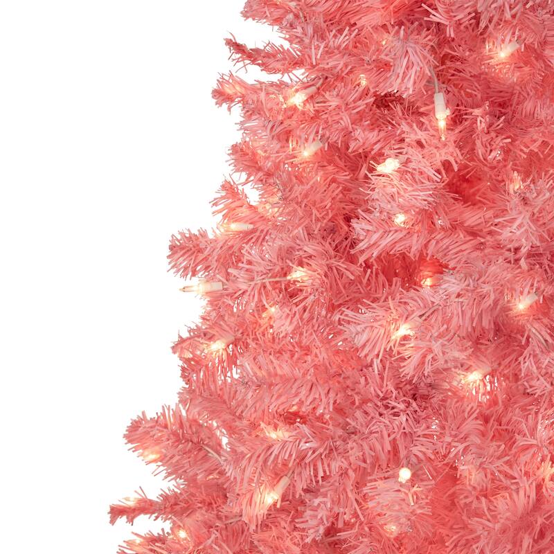 Pre-Lit Medium Pink Pine Artificial Christmas Tree - 6.5’ - Clear Lights