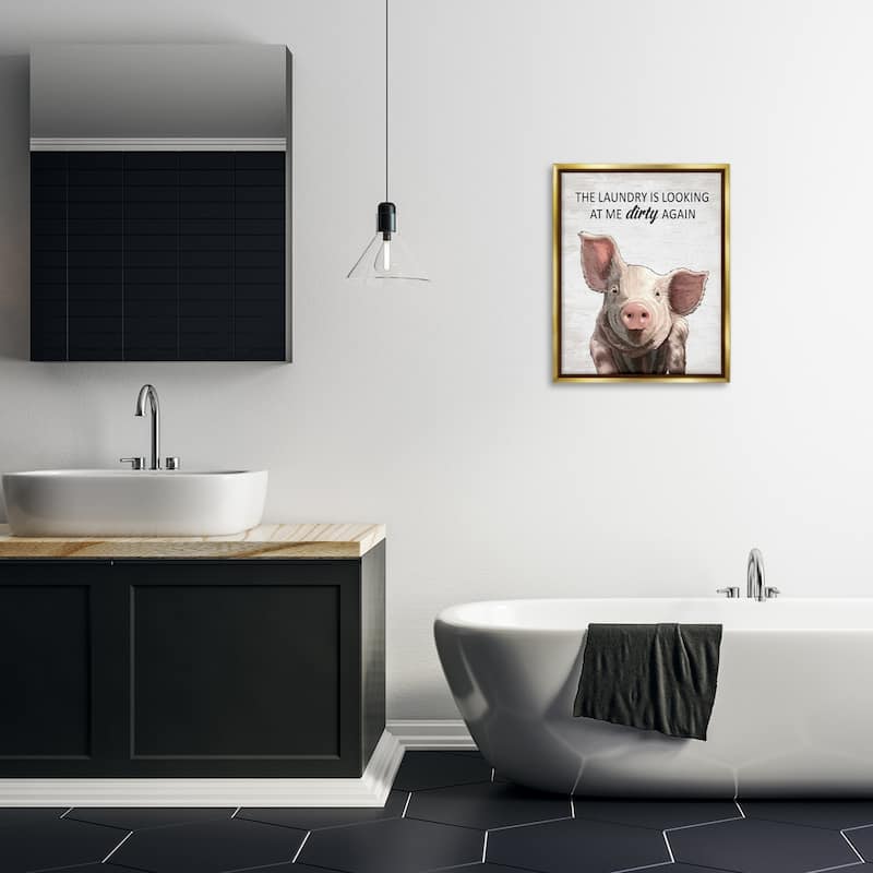 Stupell Funny Dirty Laundry Pig Framed Floater Canvas Wall Art Design By Lettered and Lined