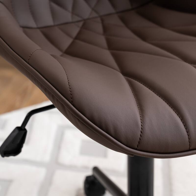 Armless Swivel Office Chair, Faux Leather Task Chairs with Wheels