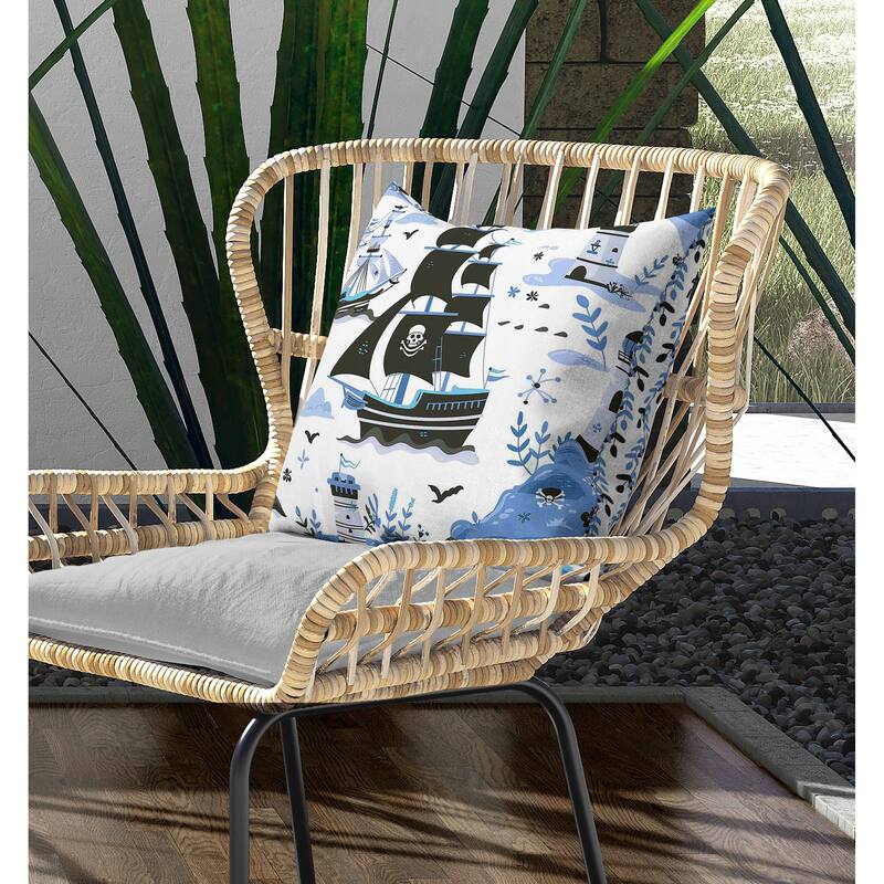 Treasure Island Indoor/Outdoor Reversible Throw Pillow Black and Blue