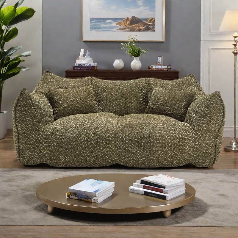 73.2" Chenille Oversized Beanbag Sofa Chair with High-Resilience Foam, Armrests and Handles - Olive Green