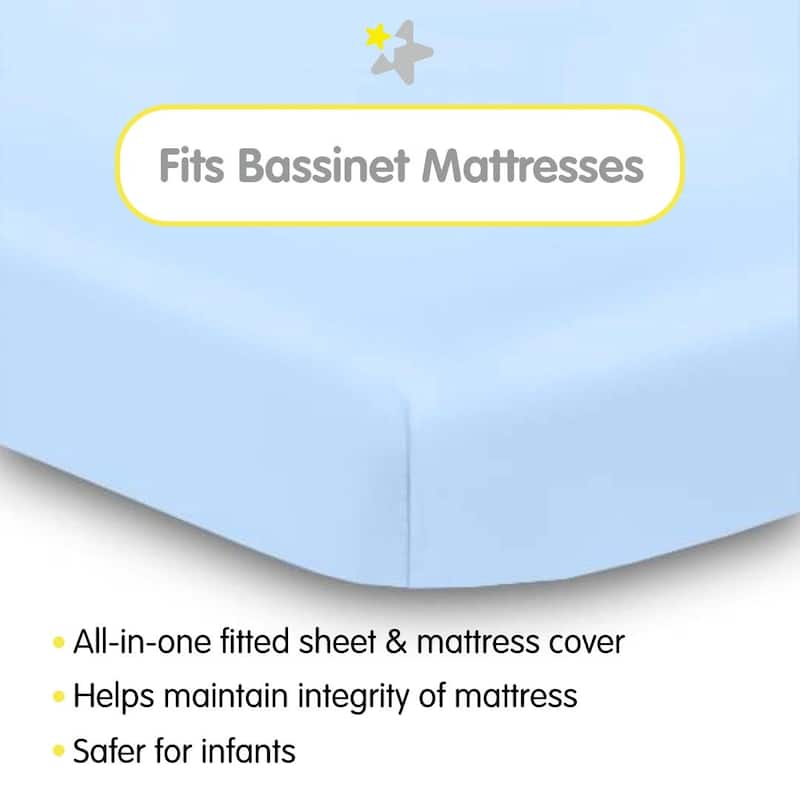 BreathableBaby All-in-One Fitted Sheet & Waterproof Cover for 33" x 15" Bassinet Mattress (2-Pack)