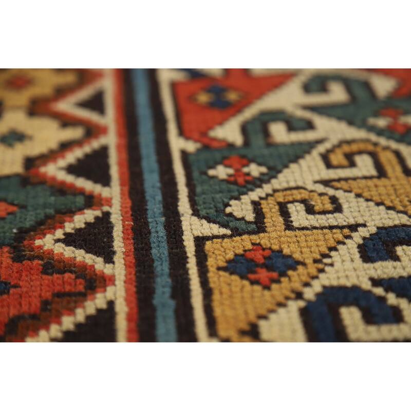 Hand Knotted Oriental 100% Wool Carpet Traditional Geometric Oranges & Rust Kazak Area Rug - 8' 4'' X 3' 6''