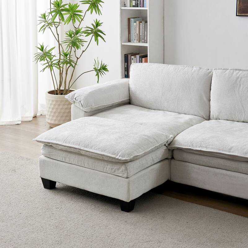 Roomfitters Large Modular 4-Seater Sofa with 2 Ottomans, U-Shaped Sectional Couch for Living Room