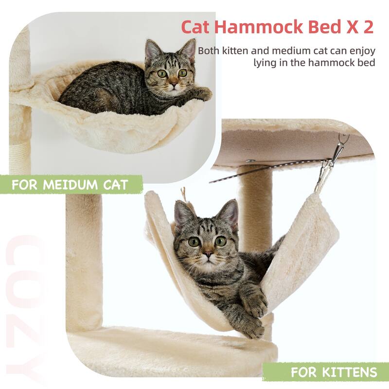 Height Adjustable Cat Tree with Scratching Posts, Cozy Condo, Perches & Hammoc