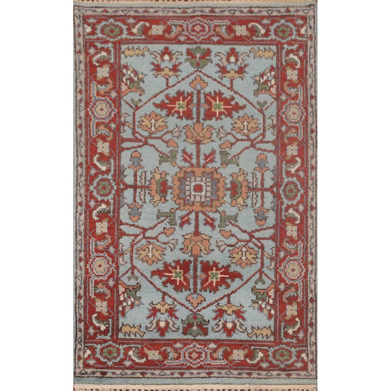 Light Blue Oushak Oriental Foyer Rug Hand-Knotted Wool Carpet - 2'11" x 4'11"