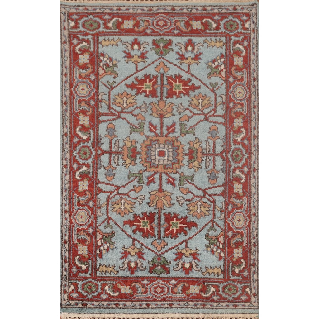 Light Blue Oushak Oriental Foyer Rug Hand-Knotted Wool Carpet - 2'11" x 4'11"