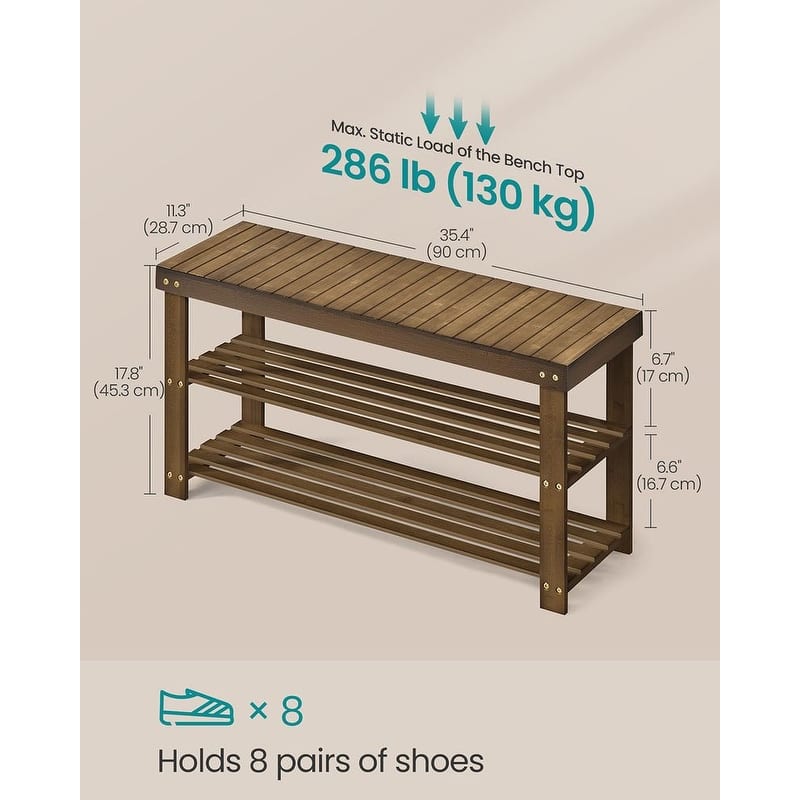3-Tier Wicker Shoe Rack Bench with Storage Shelf Ideal for Entryway or Hallway - 11.3"D x 27.6”W x 17.8"H