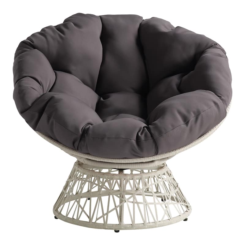 Papasan Chair with Round Pillow Cushion and Cream Wicker Weave