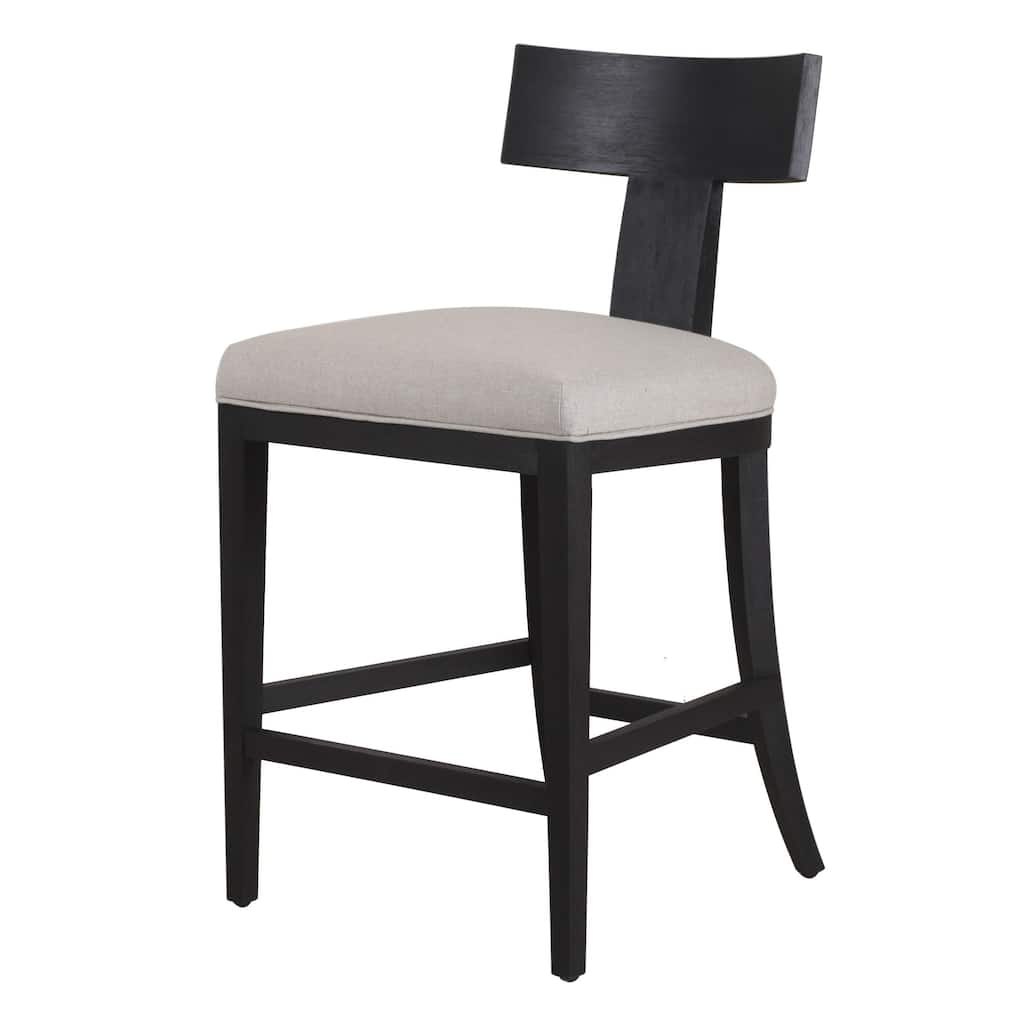 Cid Sten 27 Inch Counter Height Chair, T Shape Back, Beige Linen, Black