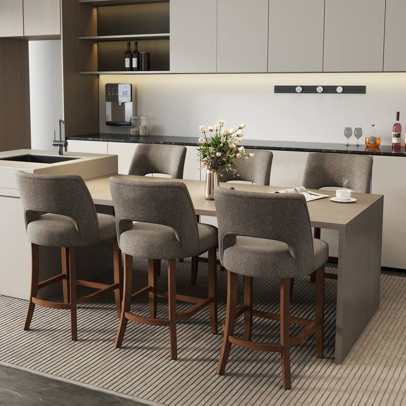 Set of 2/4/6,Upholstered Counter Height Bar Stools,Modern Counter Stools with Wood Legs for Kitchen Island Dining Room Bar - Brown - Set of 6