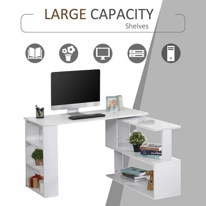 HOMCOM 360° Rotating L-Shaped Corner Desk: White, with Storage Shelves