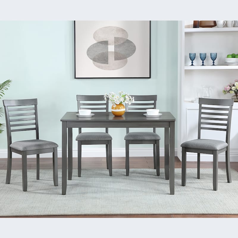 GDFStudio - Fairhaven 5-Piece Transitional Rectangular Wooden Dining Table Set with 4 Upholstered Chairs