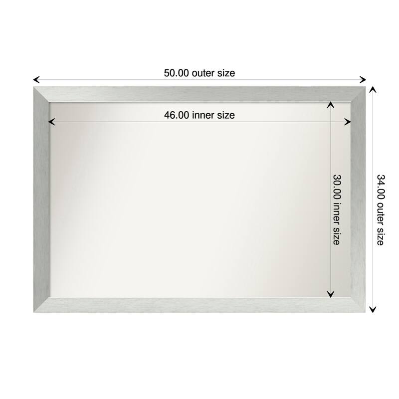 Brushed Sterling Silver Framed Non-Beveled Custom Wall Mirror, Bathroom Vanity Mirror - Outer Size: 50 x 34