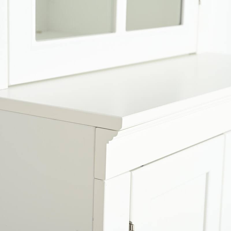 Pantry Cabinet with Glass Door & Lattice Window, Display Cabinets with Storage, Buffet with Adjustable Shelves