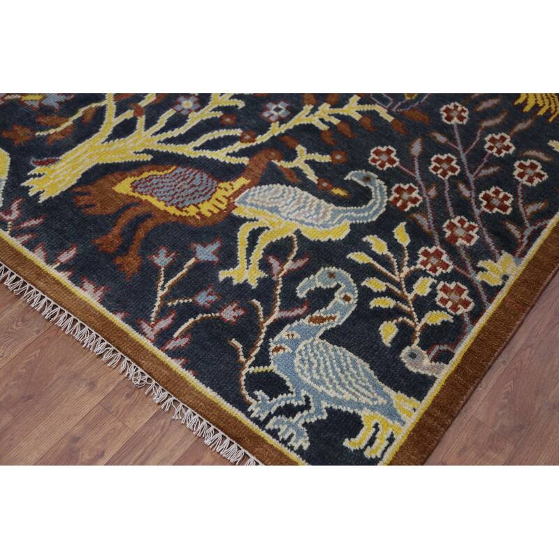 Hand Knotted Oriental 100% Wool Carpet Traditional All-Over Navy Blue & Blues Ziegler Area Rug - 9' 10'' X 7' 9''