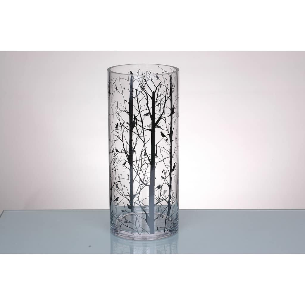 14" Clear Printed Branches Design Cylindrical Glass Vase