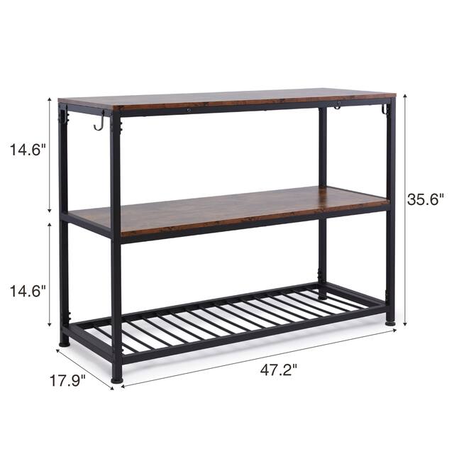 Multifunction Kitchen Island with Undershelves and Side Hooks
