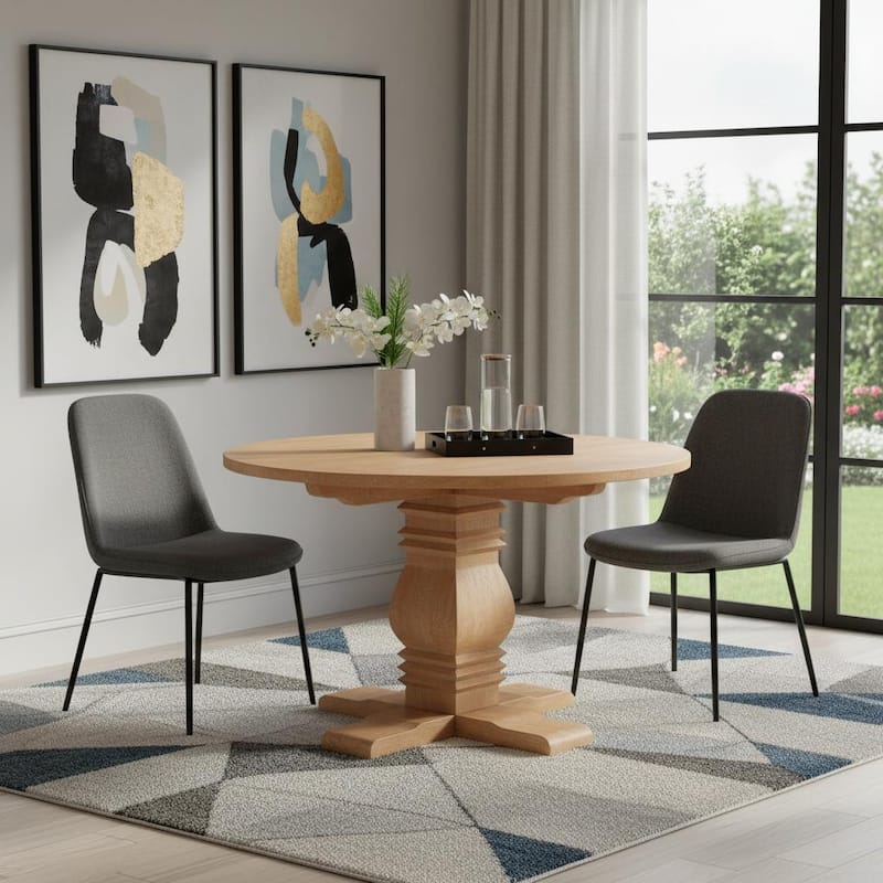 HomeRoots 48" Brown Solid Wood Pedestal Base Round Top Dining Table - 48.00 in. x 30.10 in. x 48.00 in. - Brown - 48.00 in. x 30.10 in.  x 48.00 in.