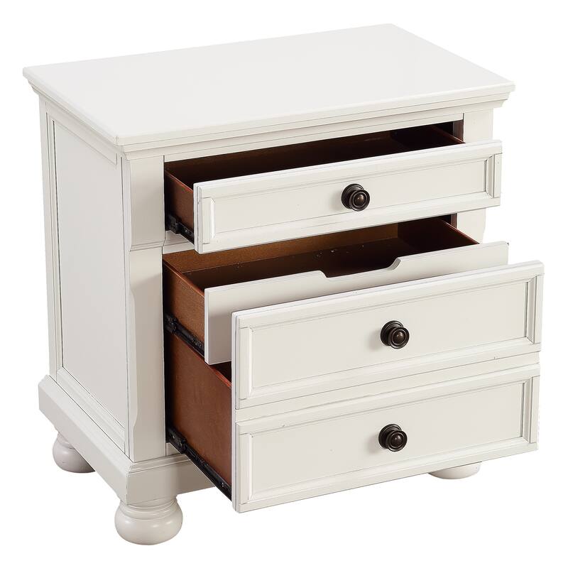 White Finish Nightstand, Bun Feet, Hidden Drawer, Casual Transitional Bedside Table