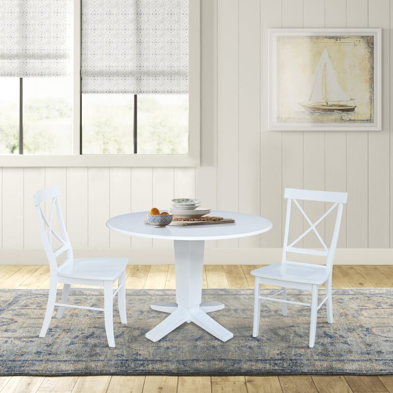 42 in Round Drop Leaf Pedestal Table with Dining Chairs in White