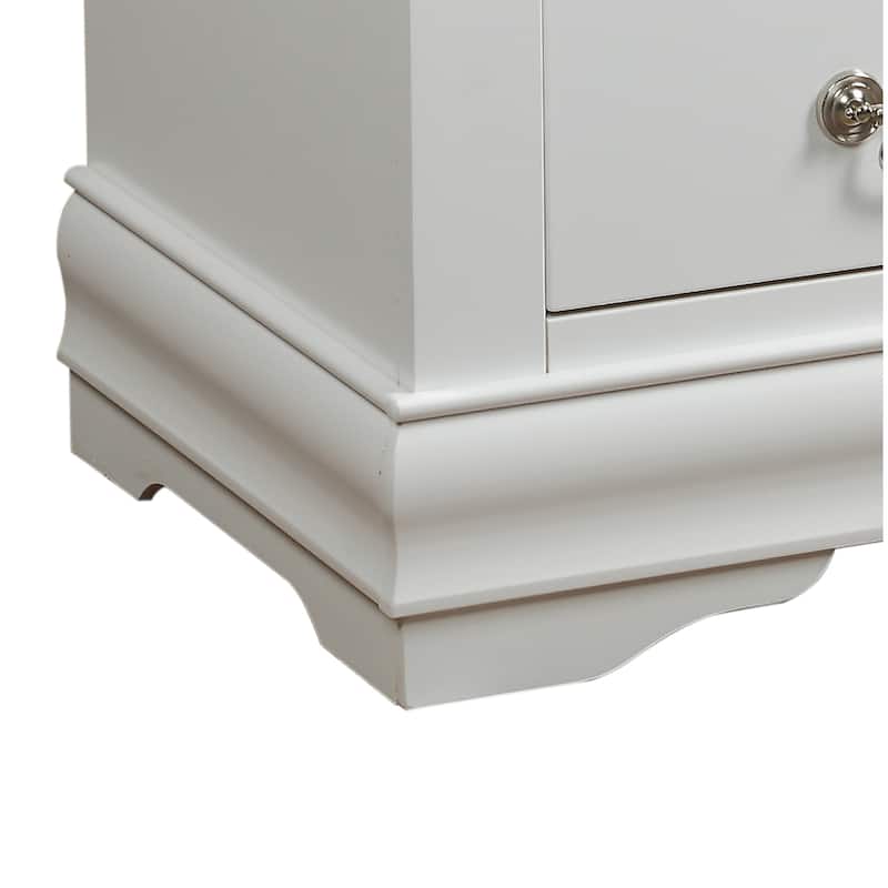 2 Drawer Wooden Nightstand with Metal Hanging Pulls and Bracket Feet, White