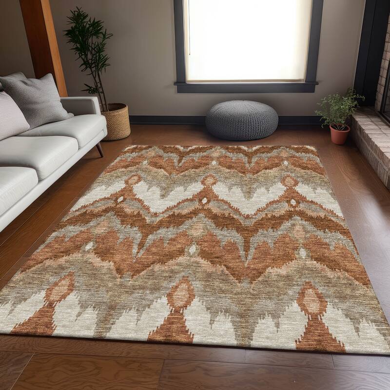 Machine Washable Indoor/ Outdoor Chantille Boho Ikat Rug