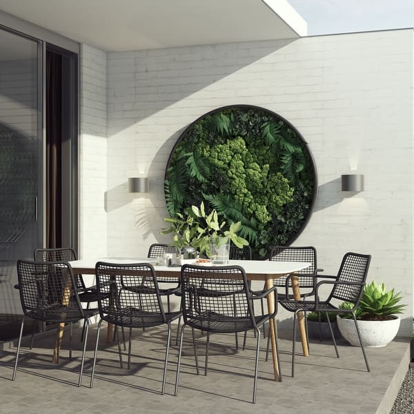slide 2 of 12, Amazonia Outdoor Patio 9-piece Rectangular Wood & Rope Dining Set White Table & Black Chairs