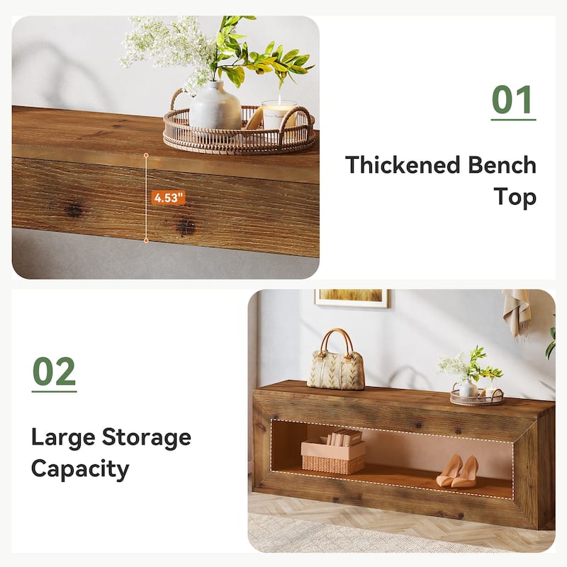 Solid Wood Entryway Bench with Storage Shelf for Entrance