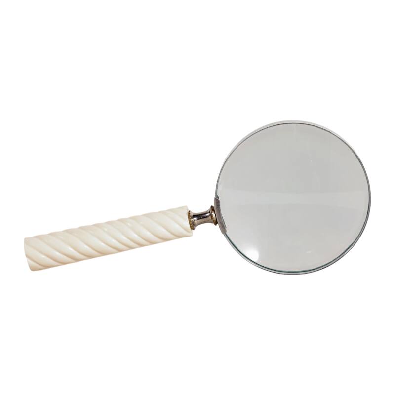 Resin Metal Magnifying Glass Decorative Textured Handle for Shelf Desk - 4" x 9" x 1" - Ivory