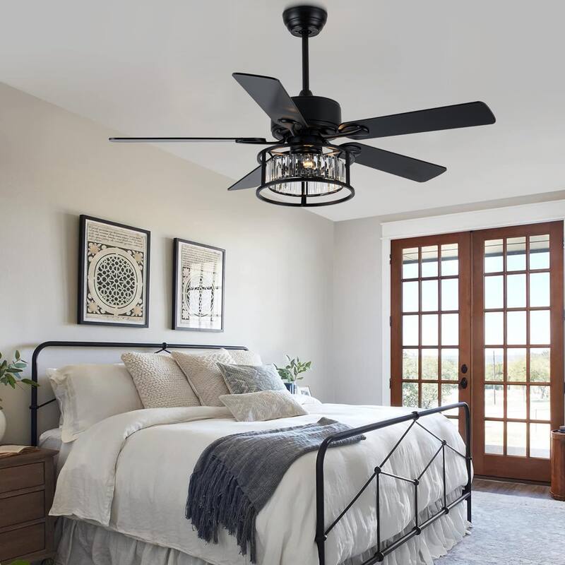 52" Modern Indoor Reversible Crystal Drum Ceiling Fan with Remote Control and Light Kit Chrome