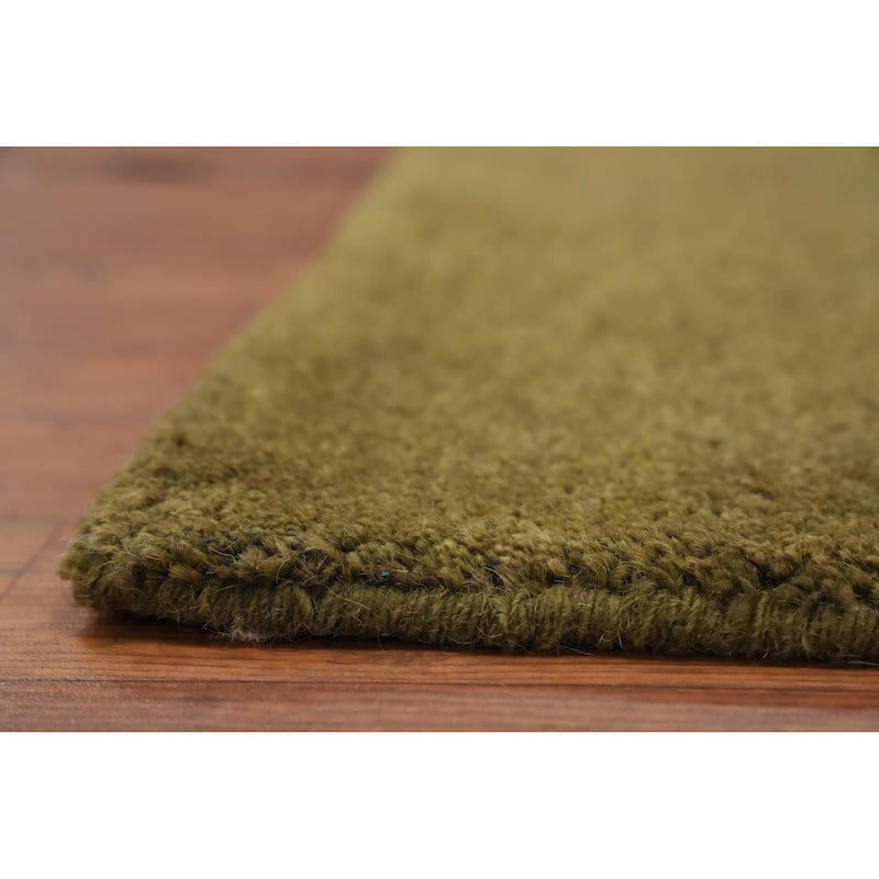 Hand Knotted Oriental 100% Wool Carpet Modern Solid Green Gabbeh Area Rug - 5' 11'' X 4' 0''