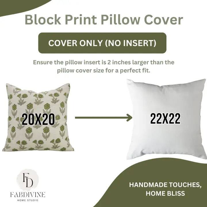 Green Floral Design Block Print Pillow Cover - Kirti