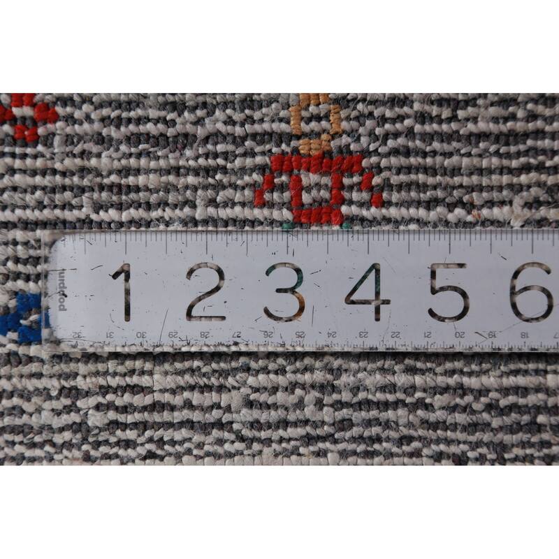 Hand Knotted Oriental Viscose Silk Carpet Tribal Stripe Greys & Charcoal Gabbeh Area Rug - 9' 11'' X 7' 10''